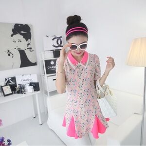Korean Style Pink Polka Dot Mini Dress S New